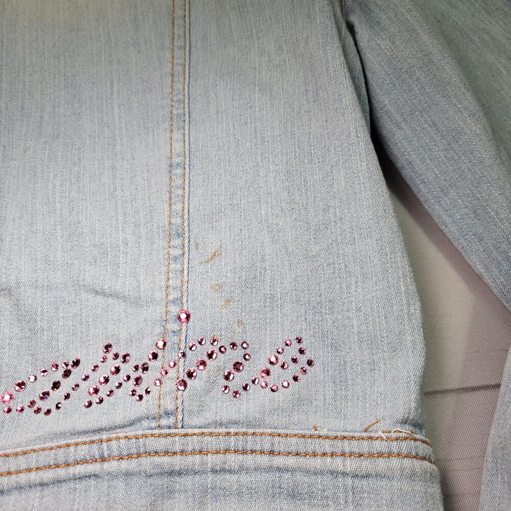 Y2k Miss Blumarine Denim Jacket Euro Rhinestone Light Wash - Small - Picture 8 of 9